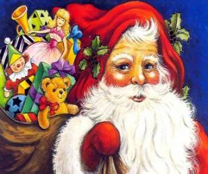 yapboz Noel Baba büyük bir çanta oyuncak dolu çocuklara Noel de vermek